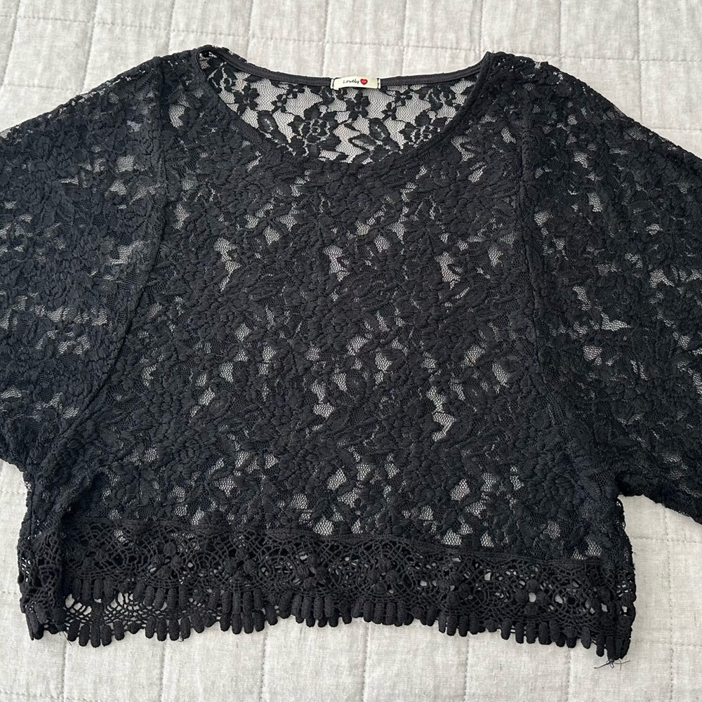 Lace Top, Black, OS